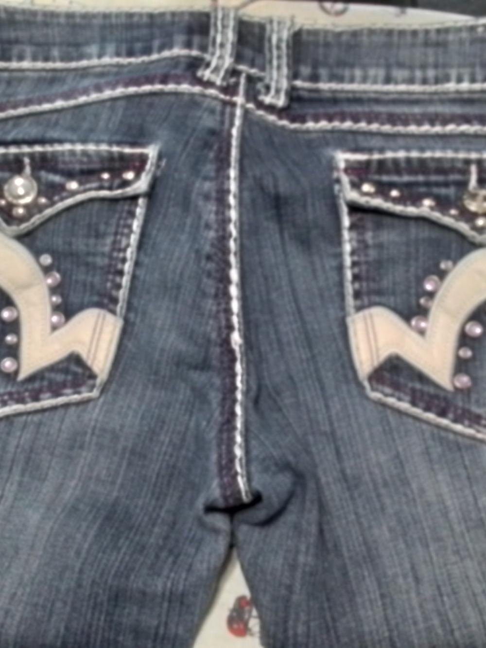 Womens Dark Blue Embellished Pocket Jeans
